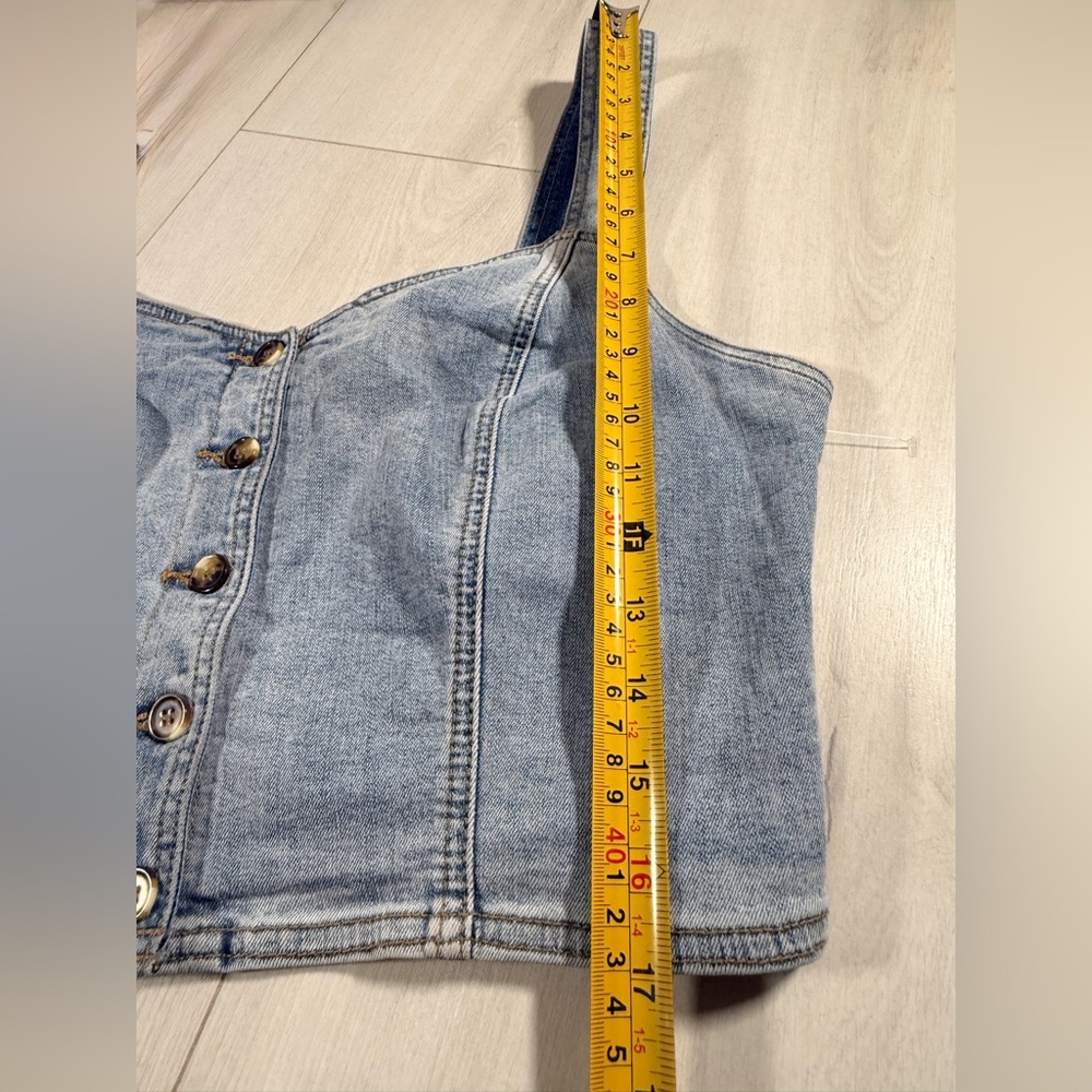 O'Neil Delphina Sleeveless Denim Cropped Top Sweetheart Neckline Size XL - Picture 10 of 11